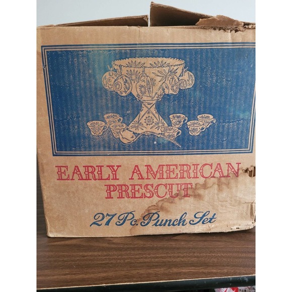 ANCHOR HOCKING Early American Prescut 700/674 Punch Bowl Set with cups ladle - Picture 12 of 14